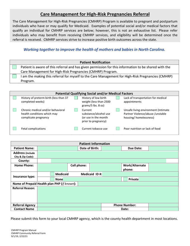 CMHRP Community Referral Form screenshot