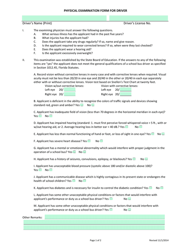 Physical Examination Form For Driver screenshot