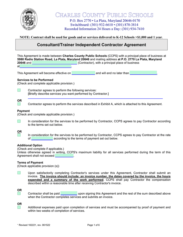 ConsultantTrainer Independent Contractor Agreement screenshot