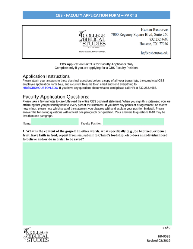 CBS   FACULTY APPLICATION FORM  PART 3 screenshot