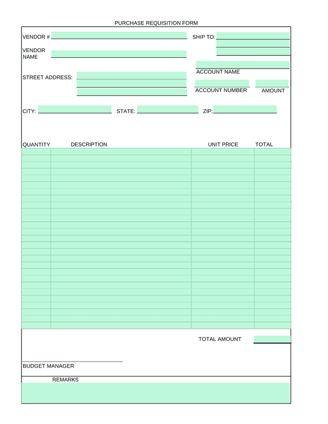 PURCHASE REQUISITION FORM screenshot