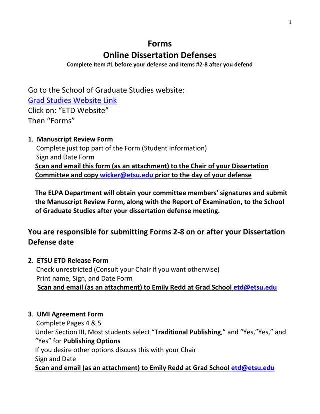Online Dissertation Defenses Forms screenshot