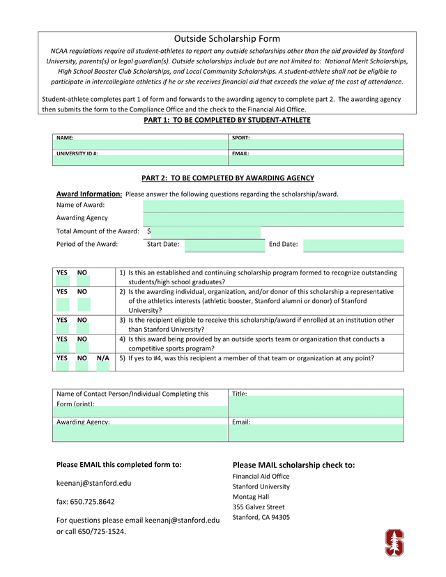 Outside Scholarship Form screenshot