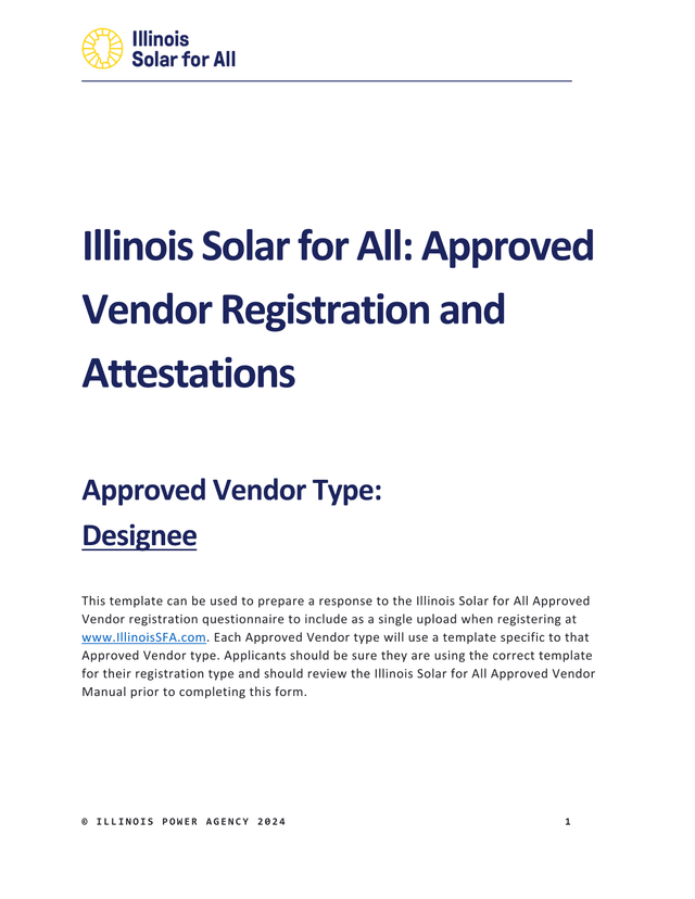 Illinois Solar For All Approved Vendor Registration And Attestations screenshot