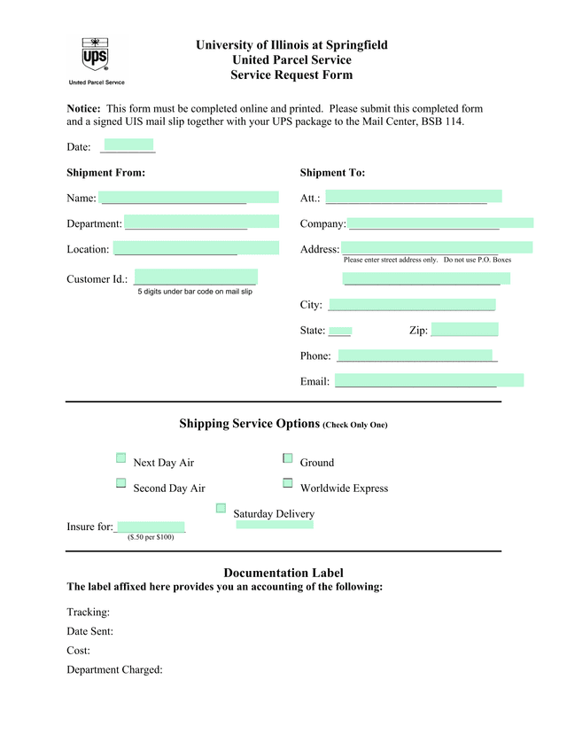 Service Request Form screenshot