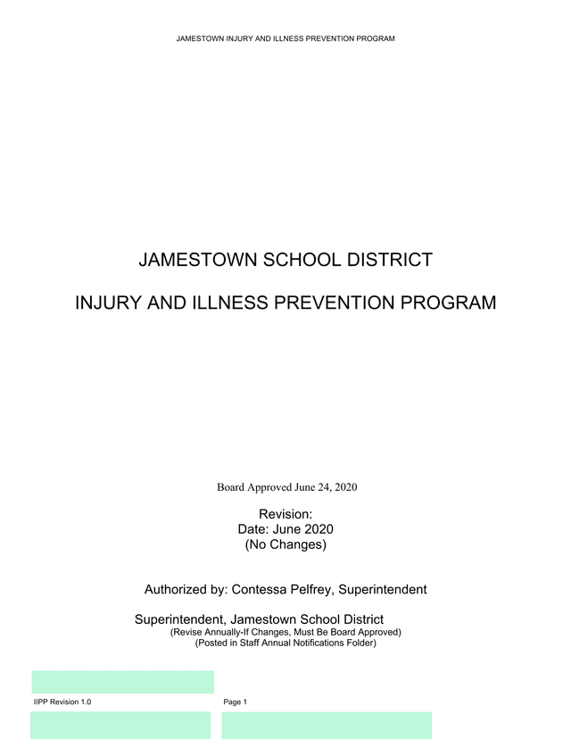JAMESTOWN INJURY AND ILLNESS PREVENTION PROGRAM screenshot