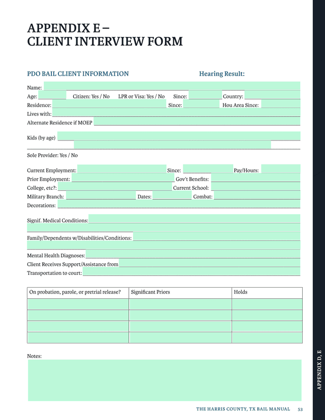PDO Bail Client Information Form screenshot