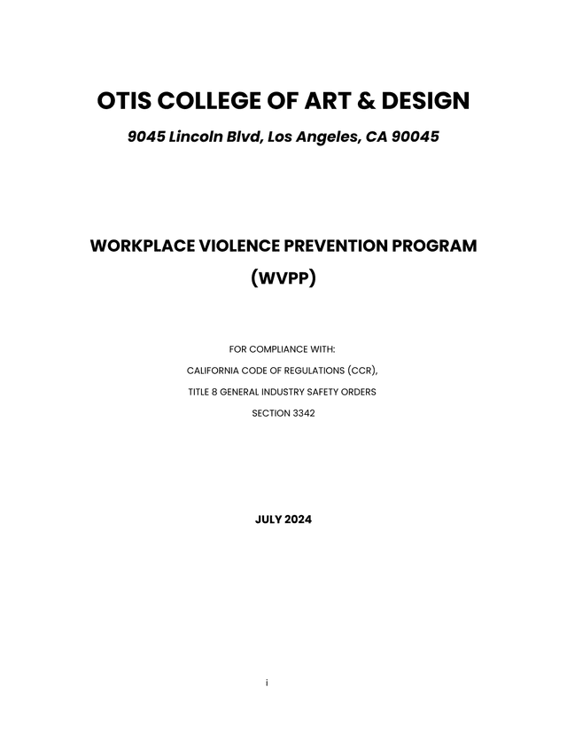 OTIS COLLEGE OF ART  DESIGN WORKPLACE VIOLENCE PREVENTION PROGRAM (WVPP) screenshot
