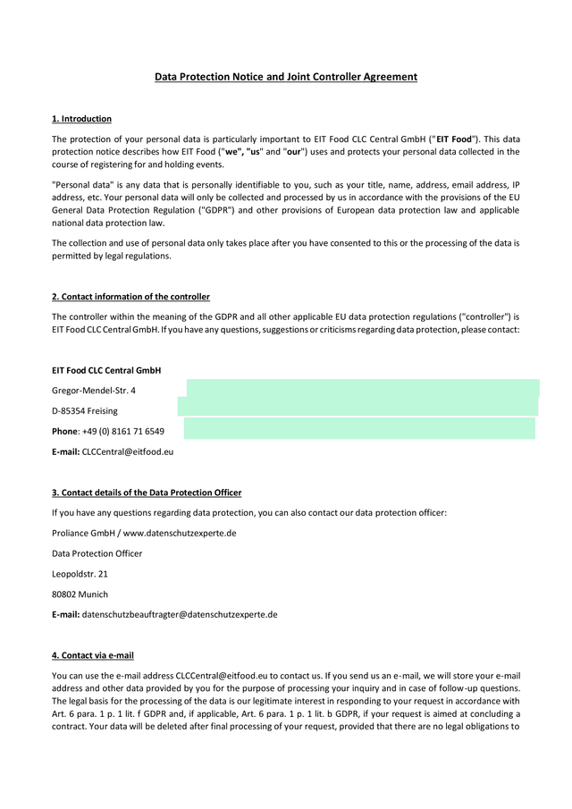 Data Protection Notice And Joint Controller Agreement screenshot