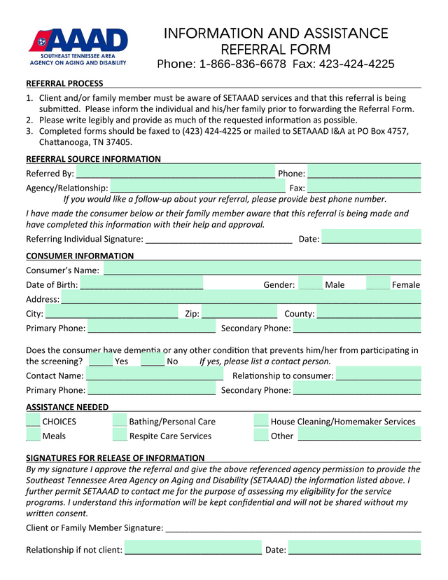 SETAAAD Referral Form screenshot