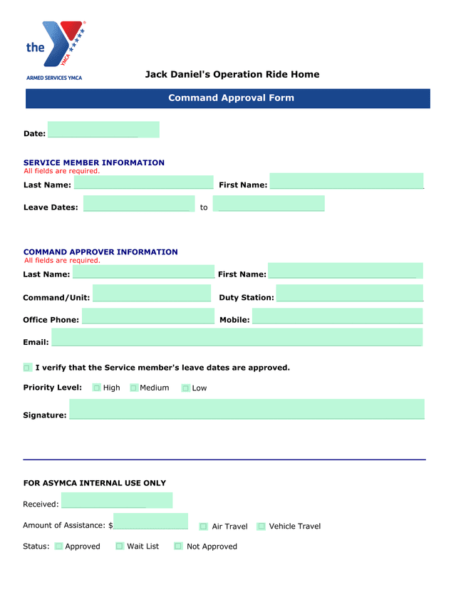 Jack DanielS Operation Ride Home Command Approval Form screenshot