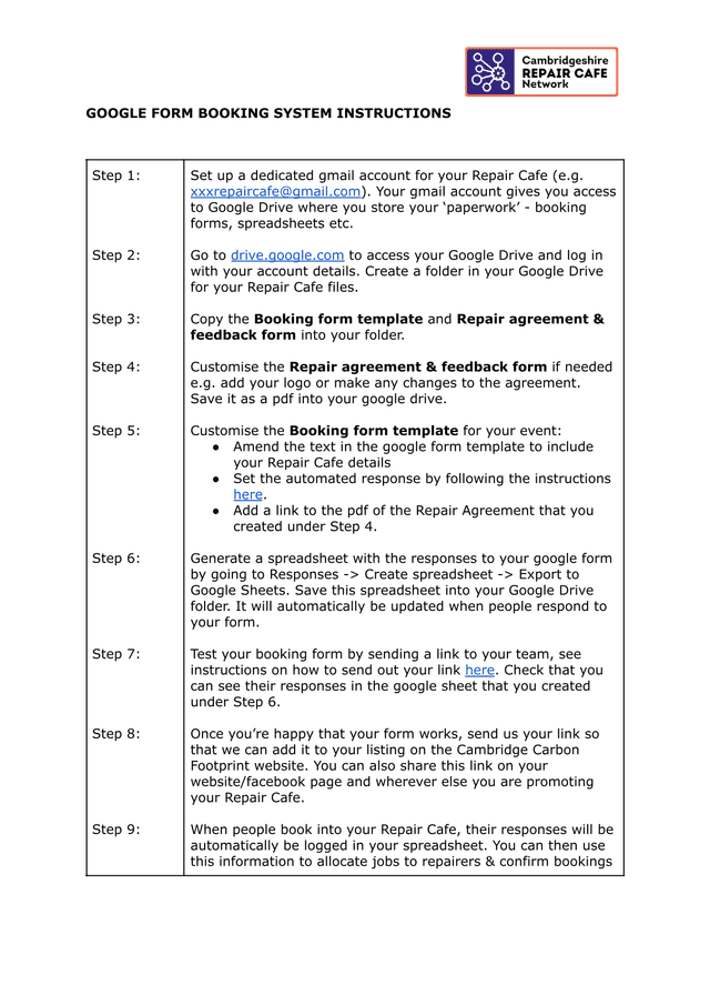 GOOGLE FORM BOOKING SYSTEM INSTRUCTIONS screenshot