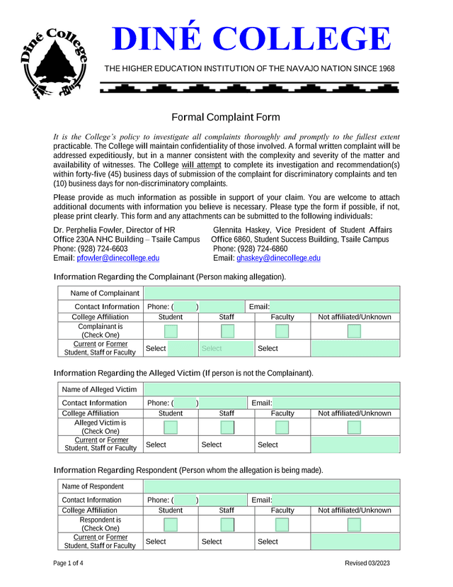 Formal Complaint Form screenshot