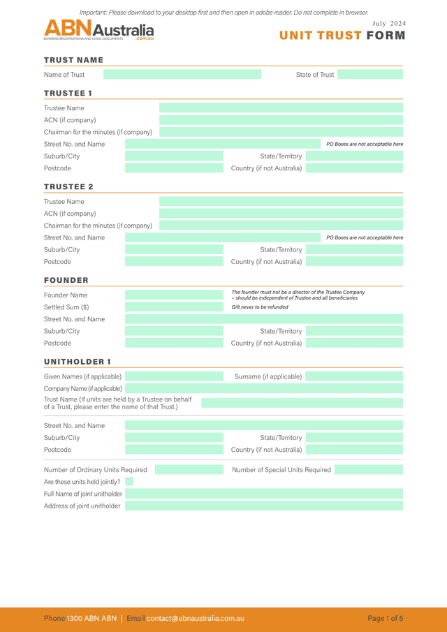 UNIT TRUST FORM screenshot