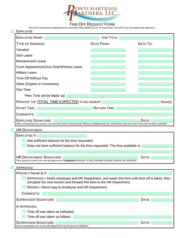 Time Off Request Form screenshot