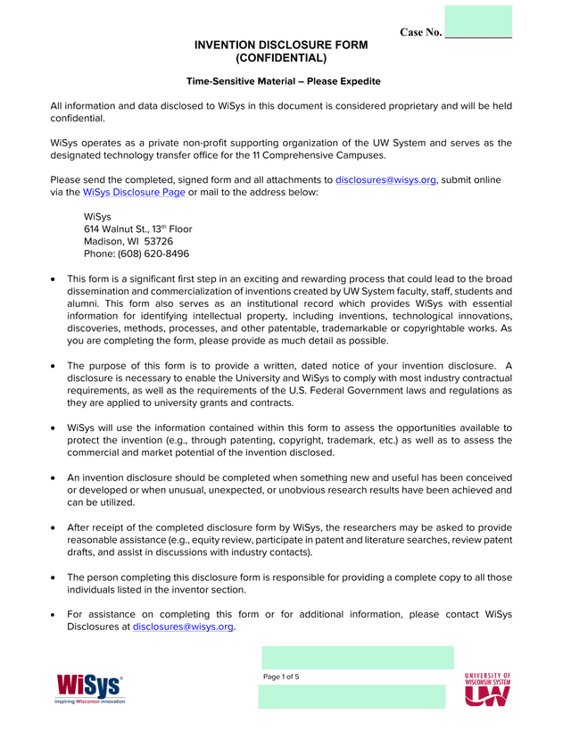 Invention Disclosure Form screenshot