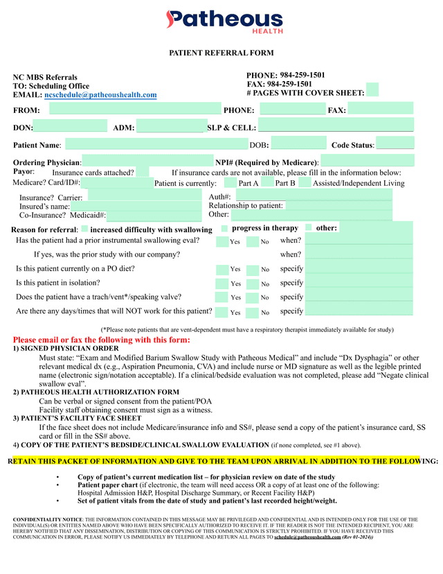Patient Referral Form screenshot