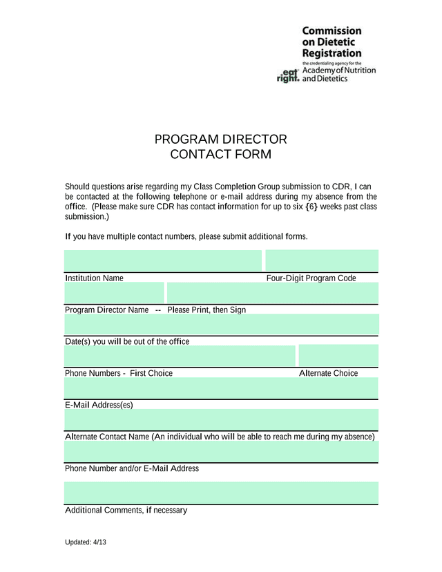 PROGRAM DIRECTOR CONTACT FORM screenshot