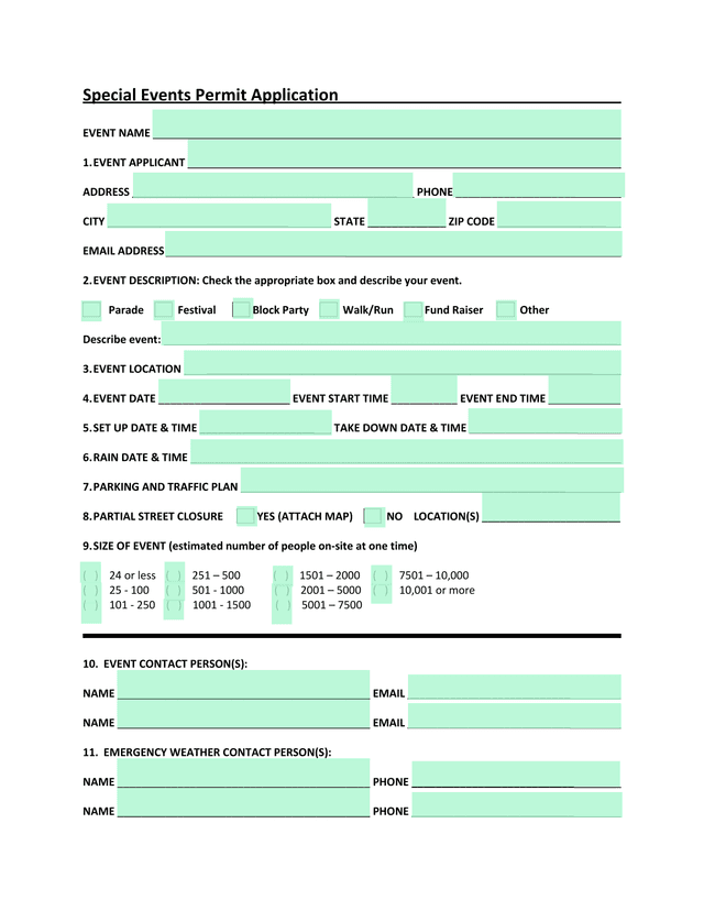 Special Events Permit Application screenshot