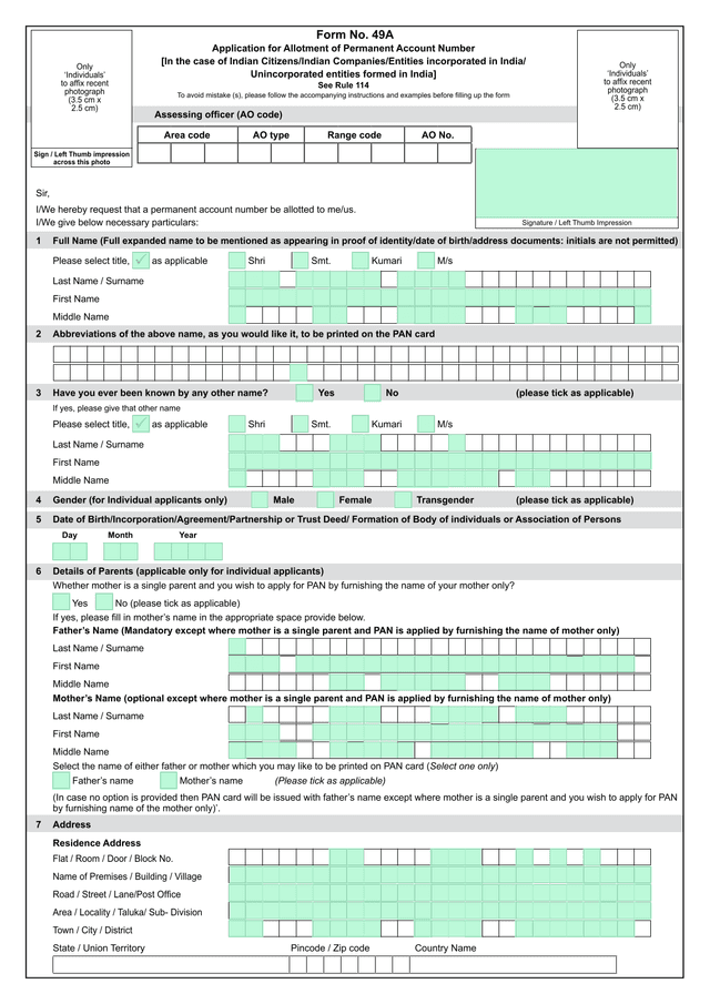 Form No. 49A Application For Allotment Of Permanent Account Number screenshot
