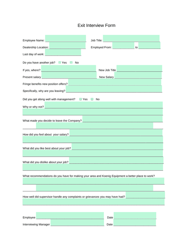 Exit Interview Form screenshot