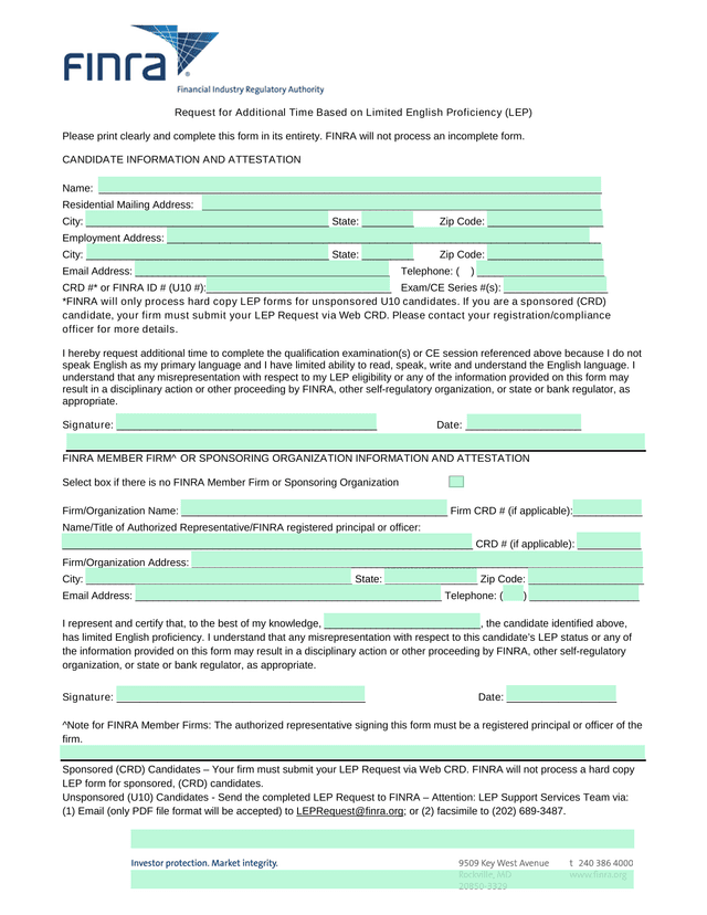 Request For Additional Time Based On Limited English Proficiency (LEP) screenshot