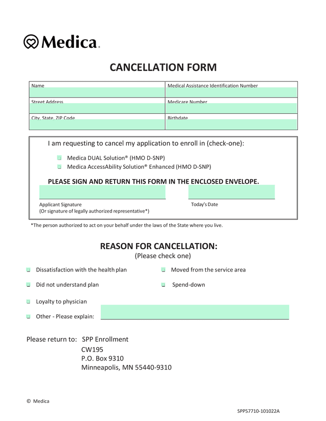 Cancellation Form screenshot