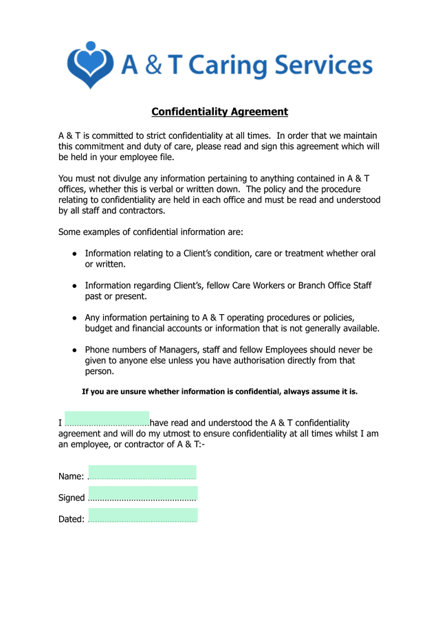 Confidentiality Agreement screenshot