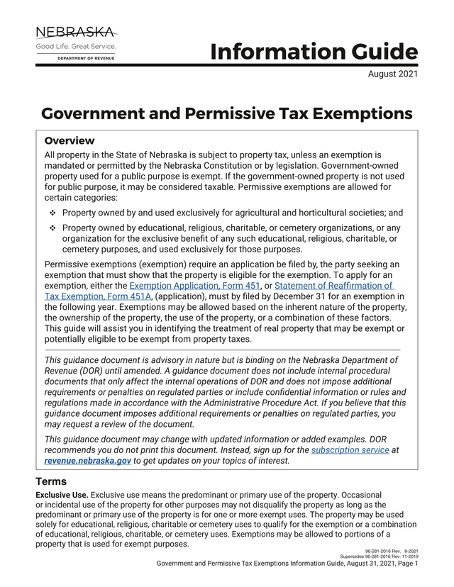 Government And Permissive Tax Exemptions Information Guide screenshot