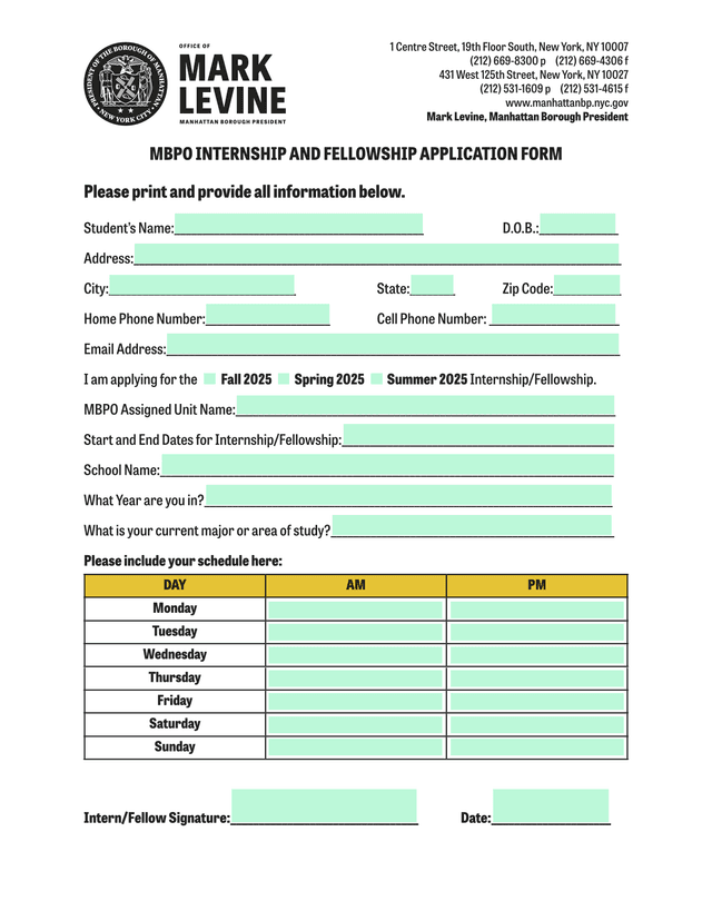 MBPO Internship And Fellowship Application Form screenshot