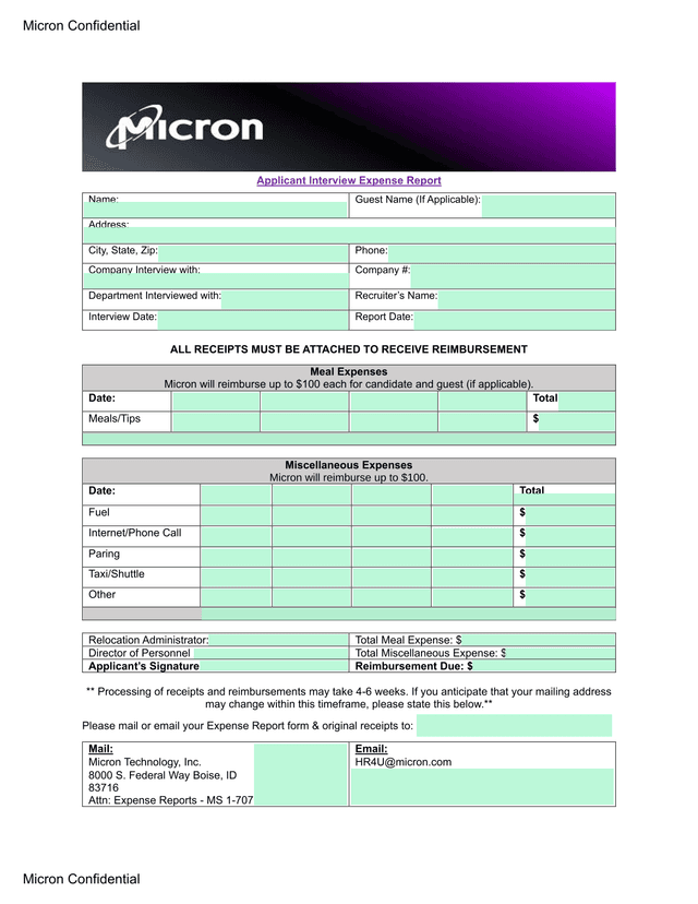 Applicant Interview Expense Report screenshot
