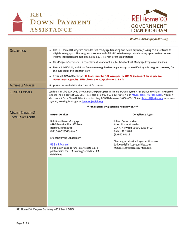 REI Home100 Program Summary screenshot