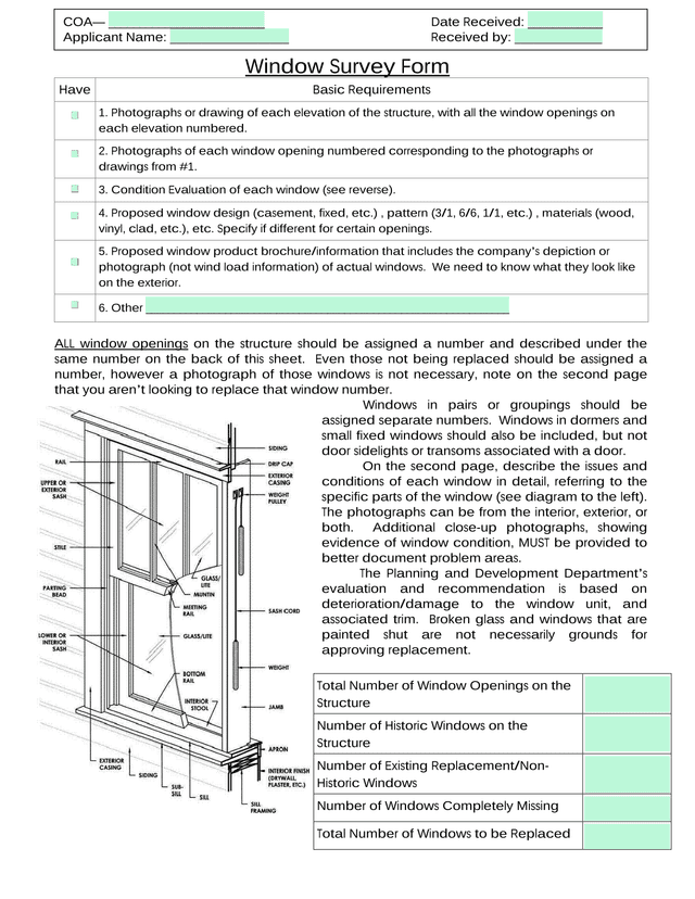 Window Survey Form screenshot