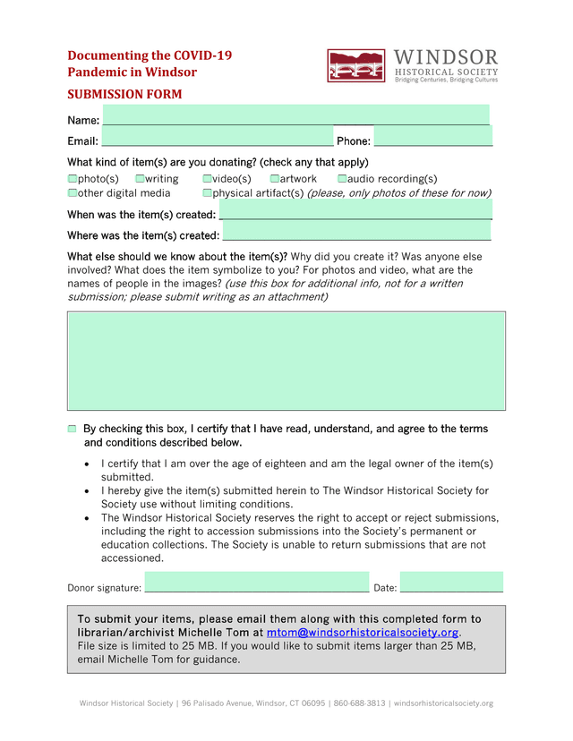 Documenting The COVID 19 Pandemic In Windsor Submission Form screenshot