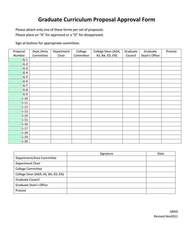 Graduate Curriculum Proposal Approval Form screenshot