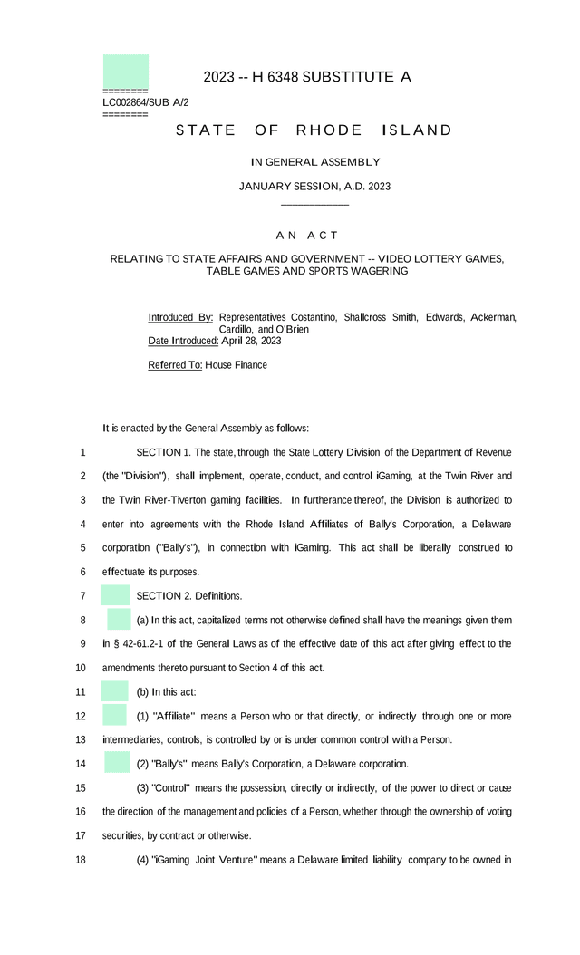 State Of Rhode Island Act Video Lottery Games, Table Games And Sports Wagering screenshot