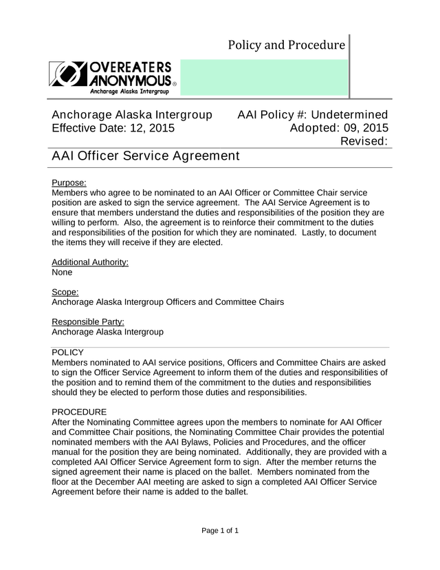 AAI Officer Service Agreement screenshot