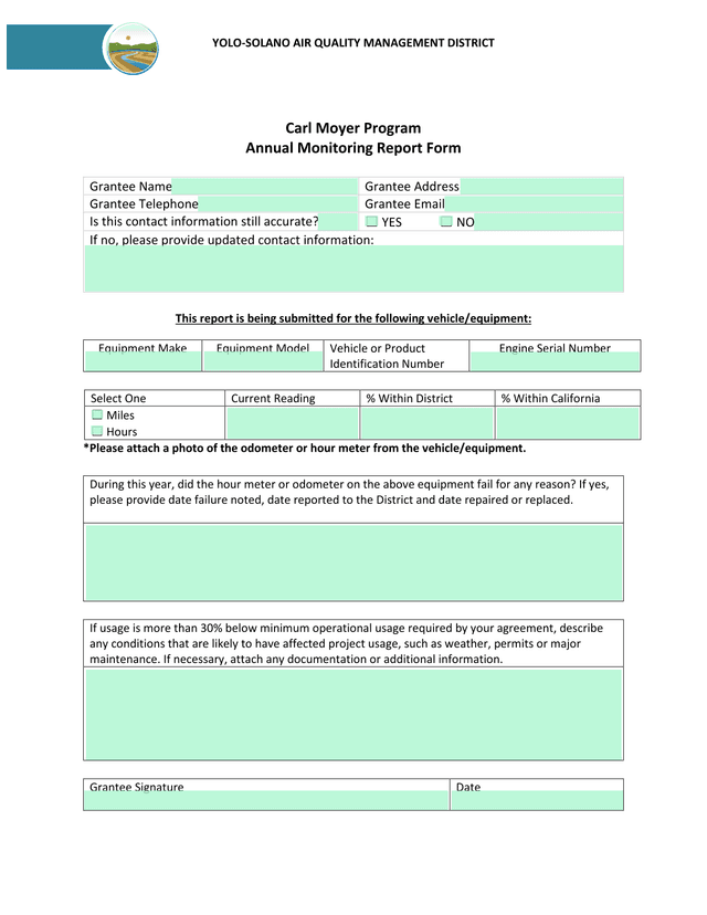 Carl Moyer Program Annual Monitoring Report Form screenshot