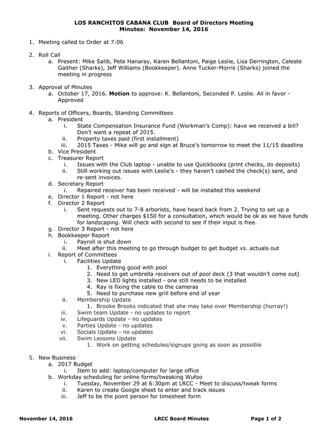 Los Ranchitos Cabana Club Board Of Directors Meeting Minutes screenshot
