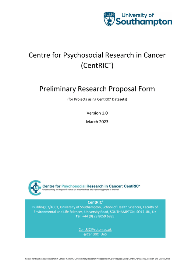 Preliminary Research Proposal Form (For Projects Using CentRIC Datasets) screenshot