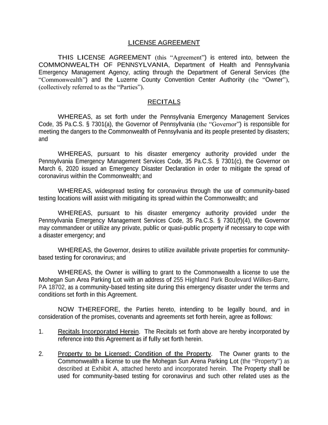 License Agreement For Community Based COVID 19 Testing Site screenshot