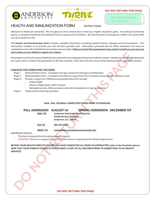 Health And Immunization Form screenshot