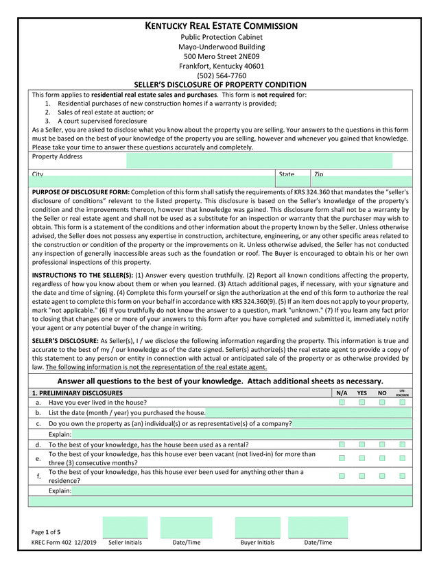 SELLERS DISCLOSURE OF PROPERTY CONDITION screenshot