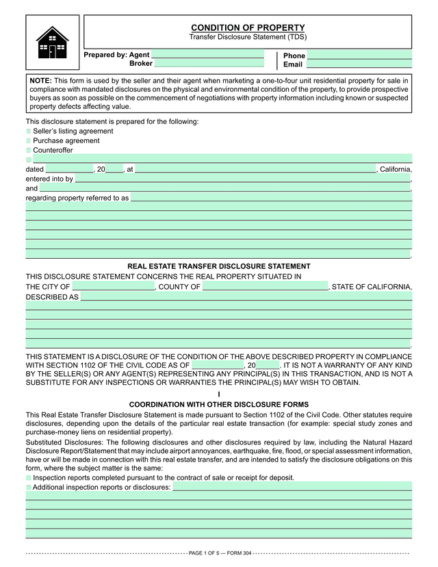 Transfer Fee Disclosure Statement (RPI 304) screenshot