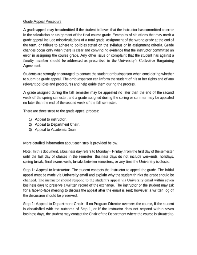 Grade Appeal Procedure screenshot