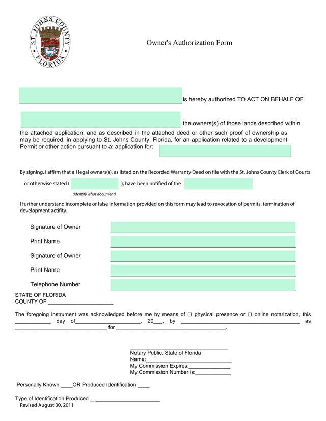 OwnerS Authorization Form screenshot