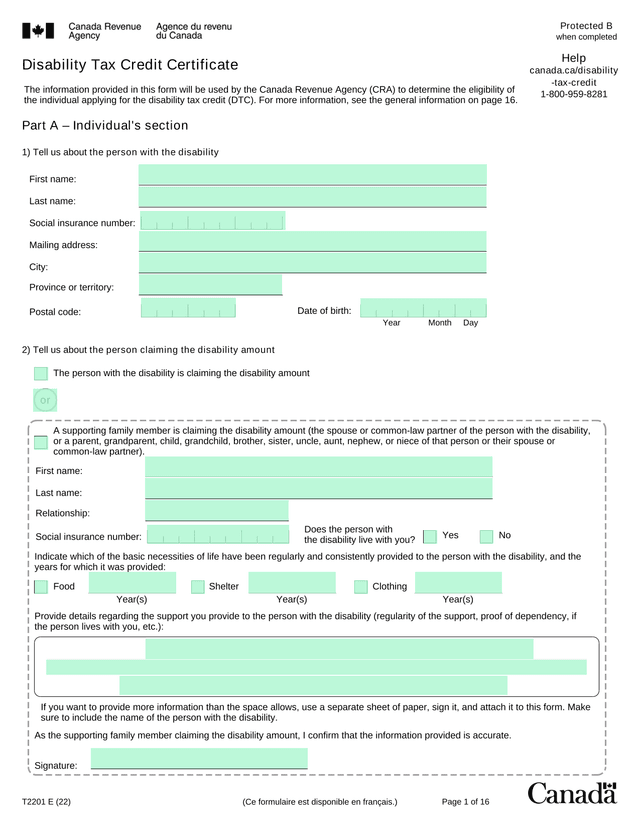Disability Tax Credit Certificate screenshot