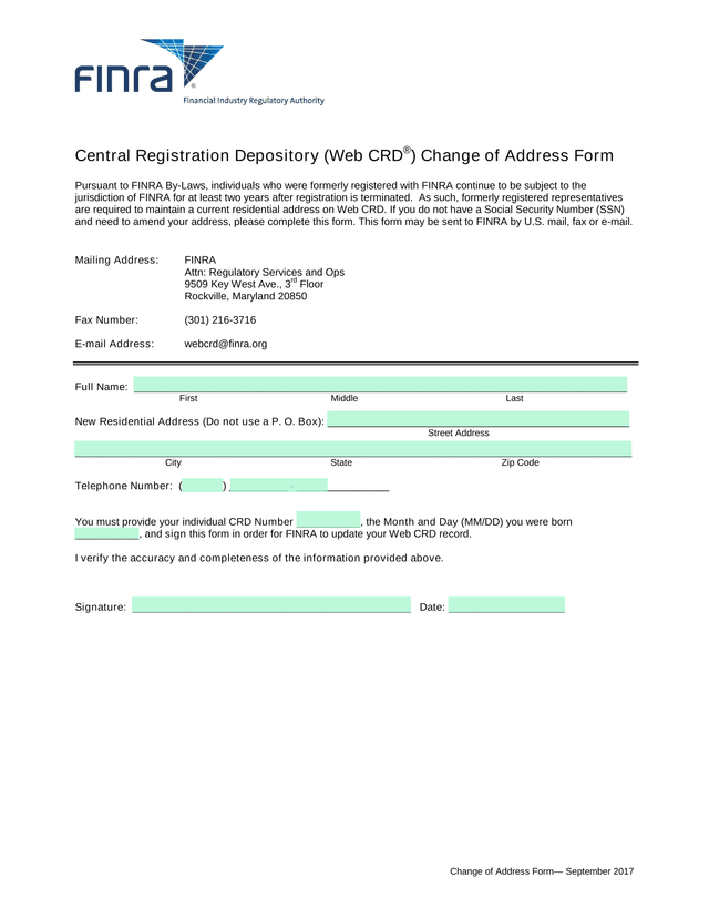 Change Of Address Form screenshot