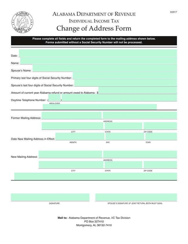 Change Of Address Form screenshot