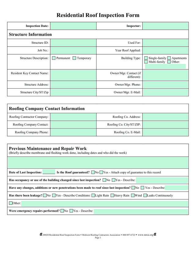 Residential Roof Inspection Form screenshot